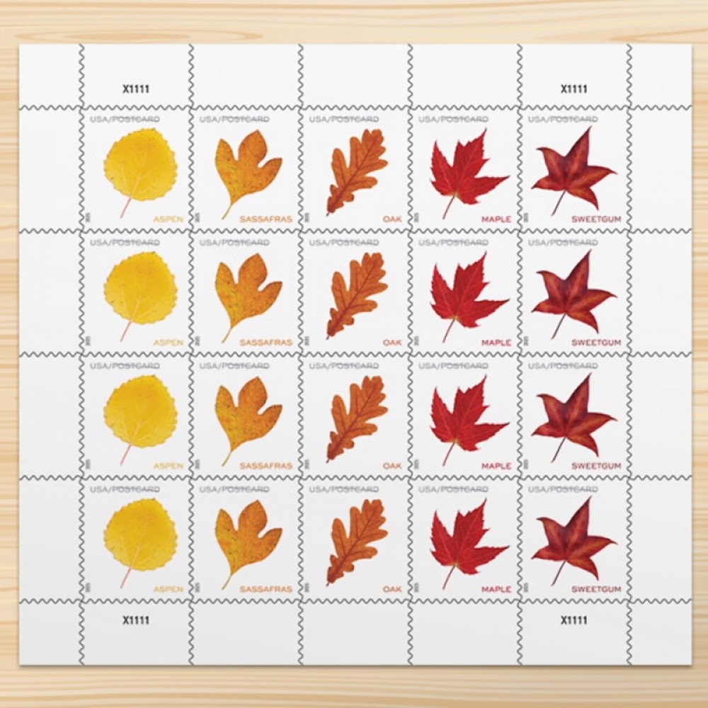 2025 Vibrant Leaves Postcard Stamps, Sheetof 20 Postcard |Multiple Stamp Designs and Formats