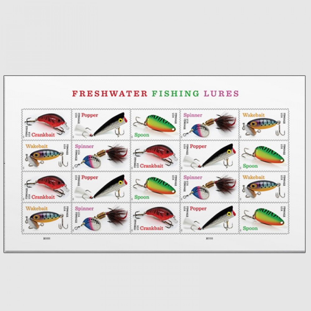 2025 Freshwater Fishing Lures Forever Stamps, Sheetof 20